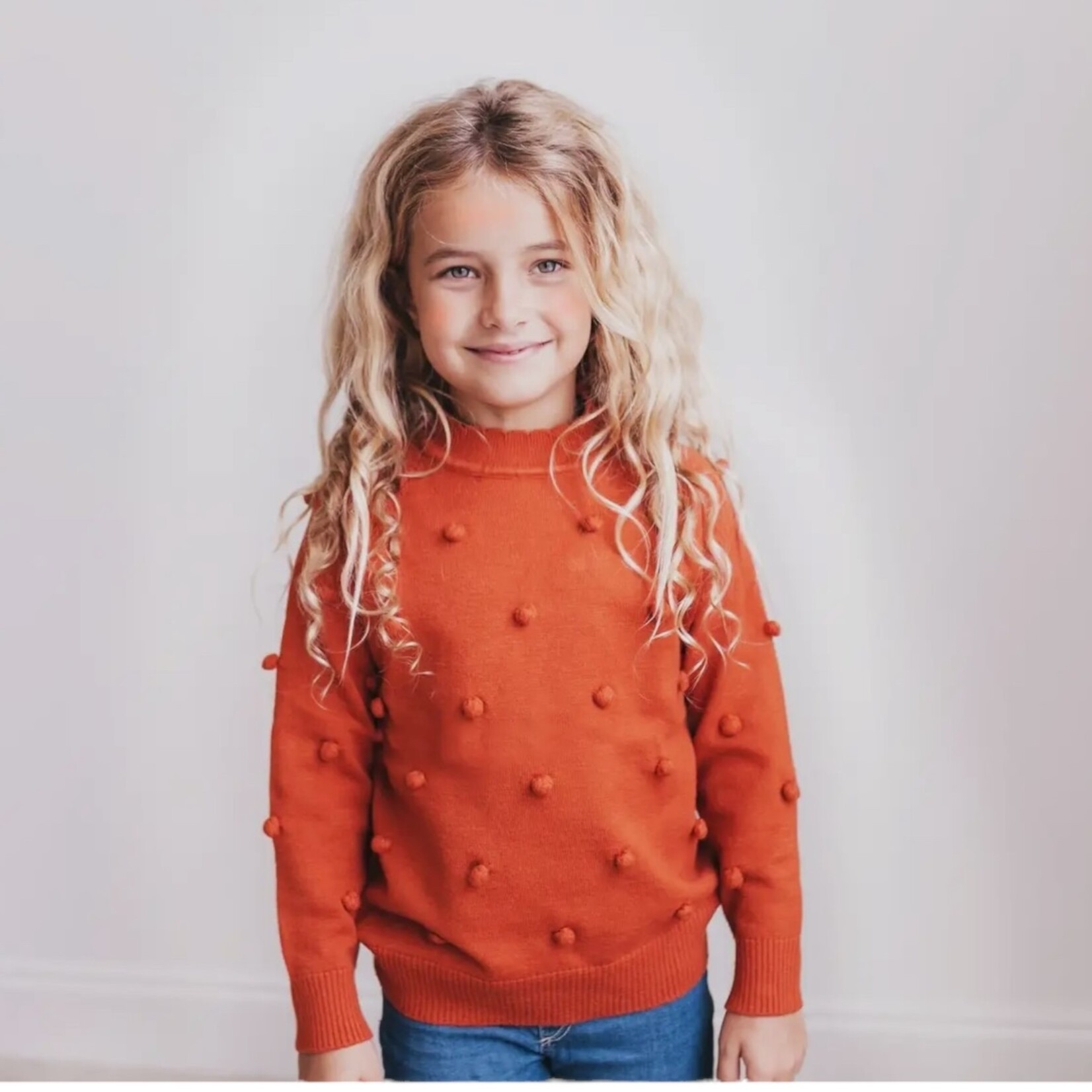 Scalloped Pom Sweater - Rust