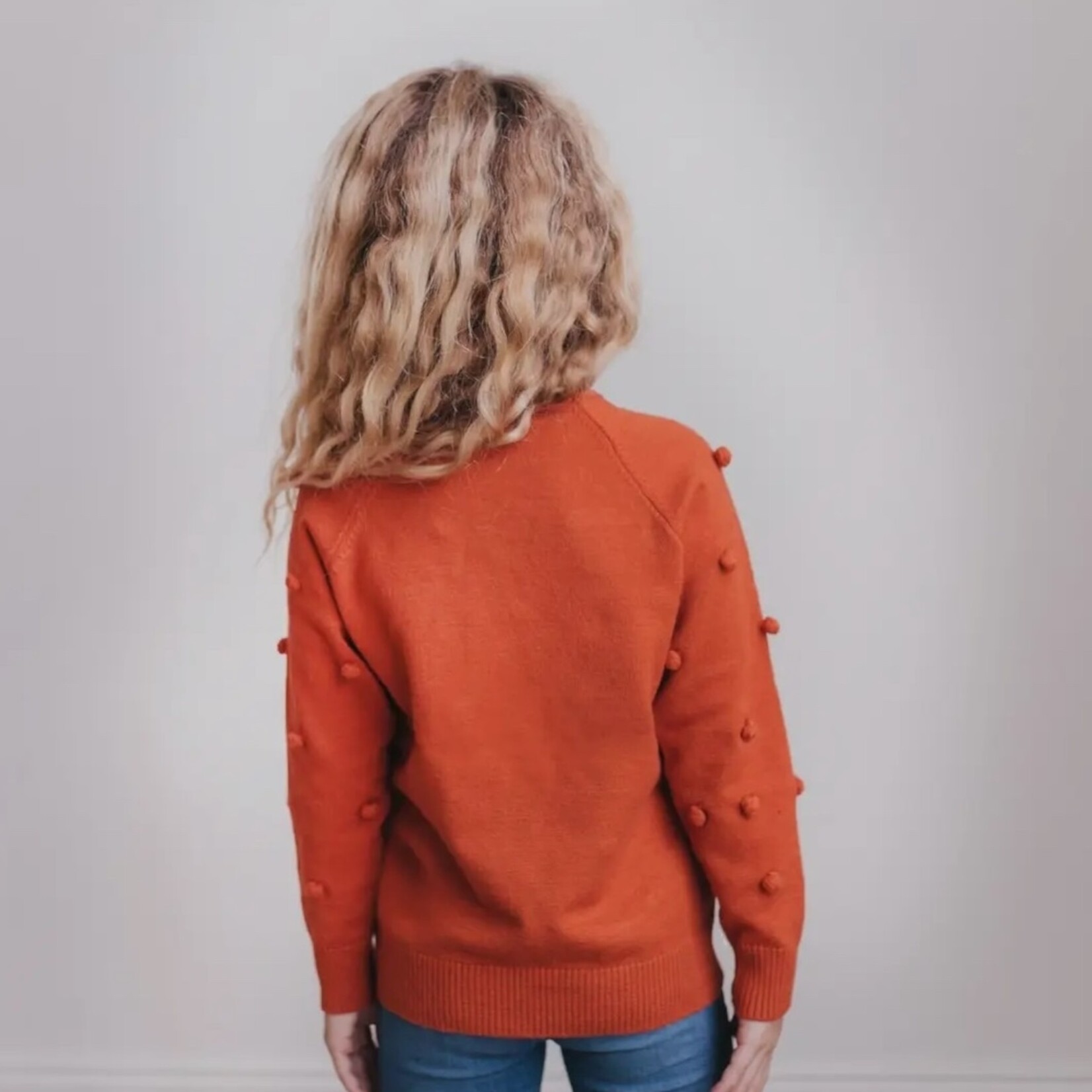 Scalloped Pom Sweater - Rust