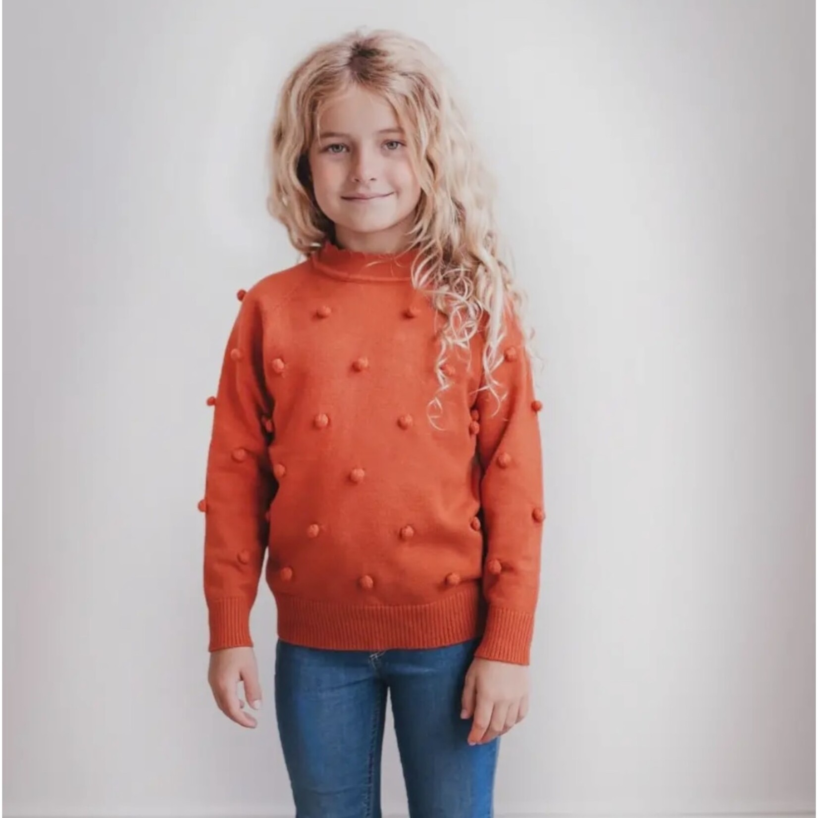 Scalloped Pom Sweater - Rust