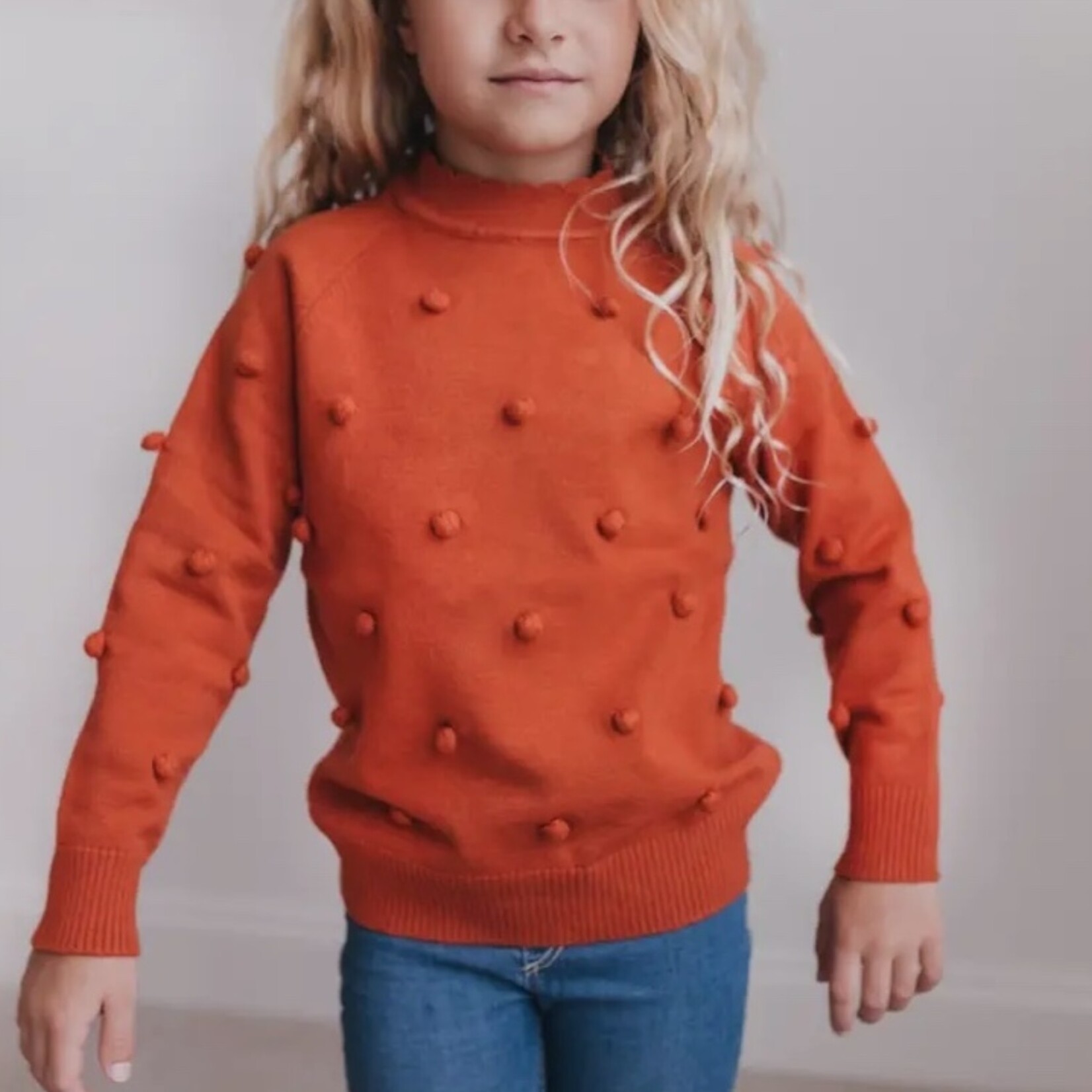 Scalloped Pom Sweater - Rust