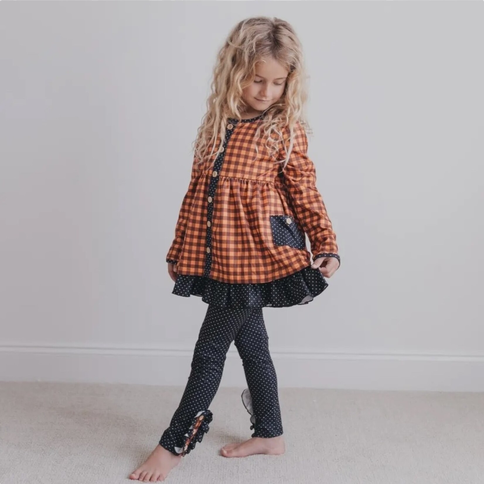 Adorable Sweetness Navy & Rust Gingham Ruffle Set