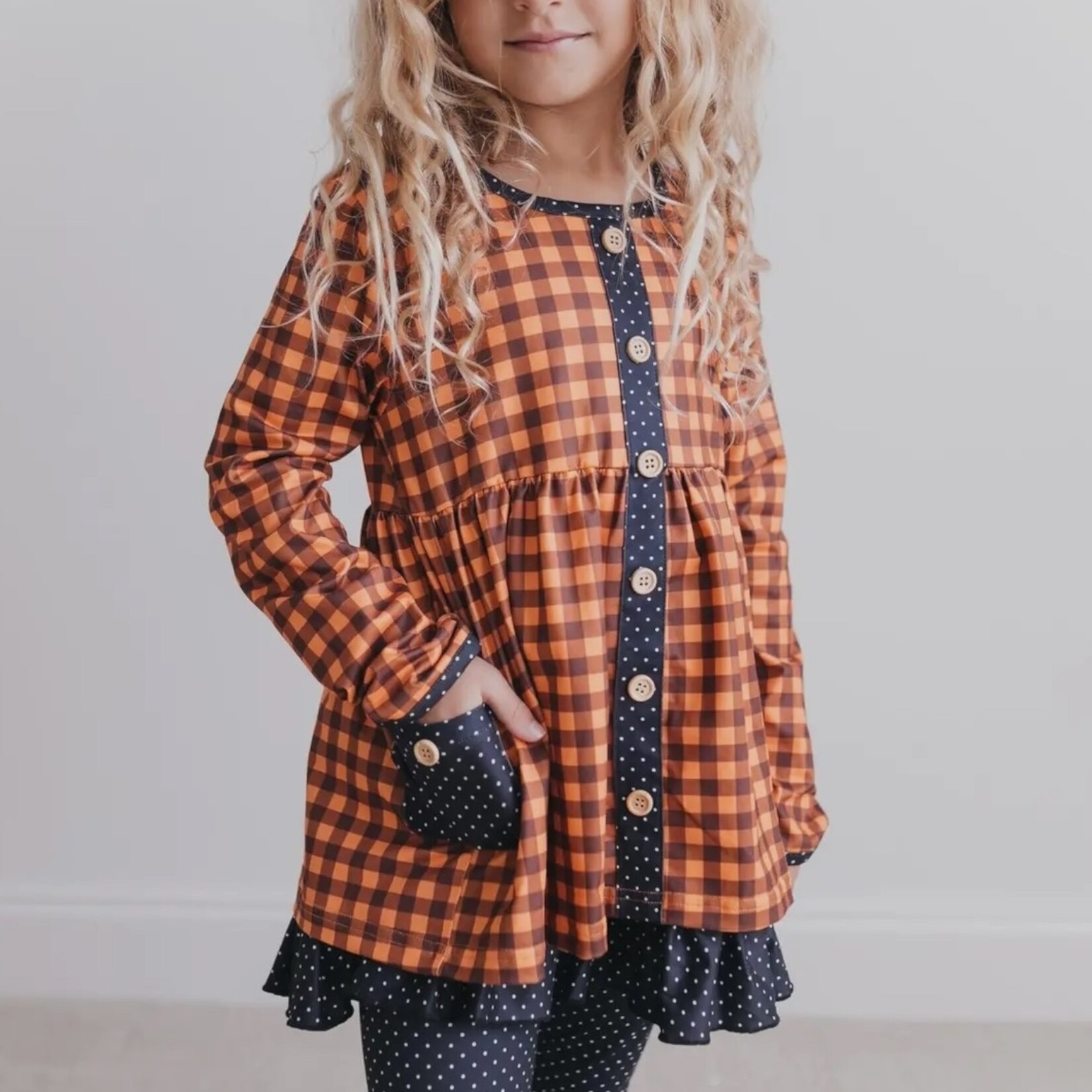 Navy & Rust Gingham Ruffle Set