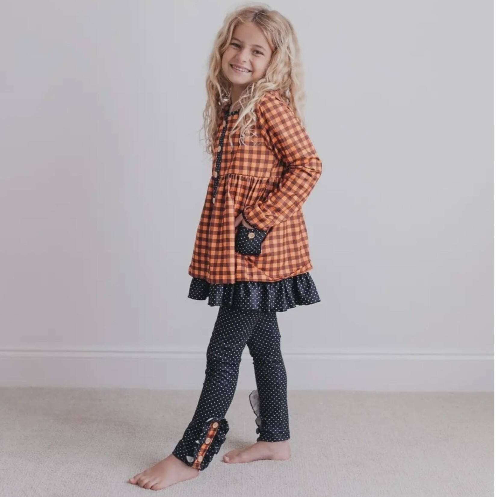 Navy & Rust Gingham Ruffle Set