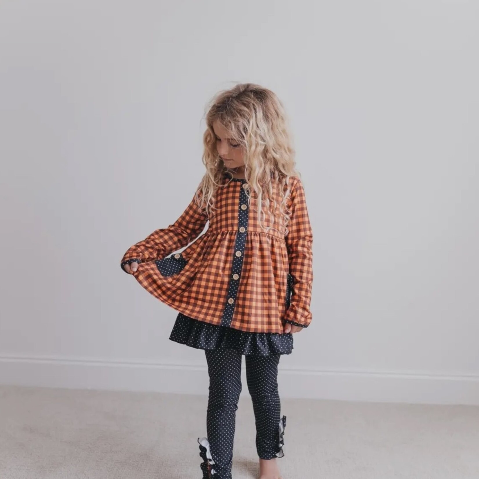 Navy & Rust Gingham Ruffle Set