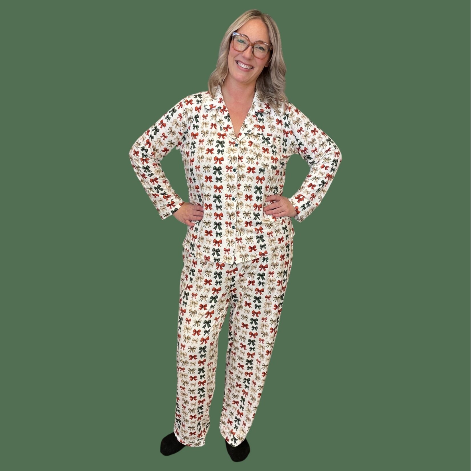 Little One Shop Holiday Bows Women's Button PJ Set