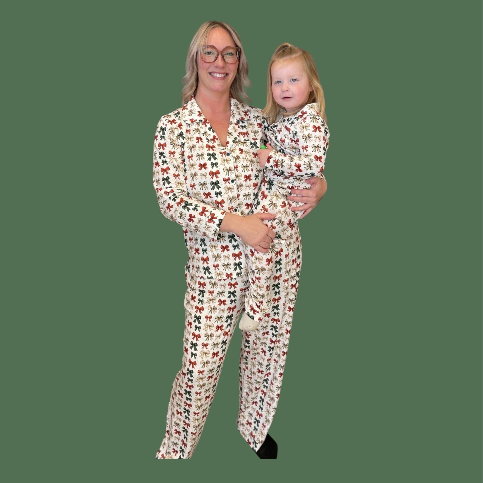 Little One Shop Holiday Bows Bamboo Button PJ Set