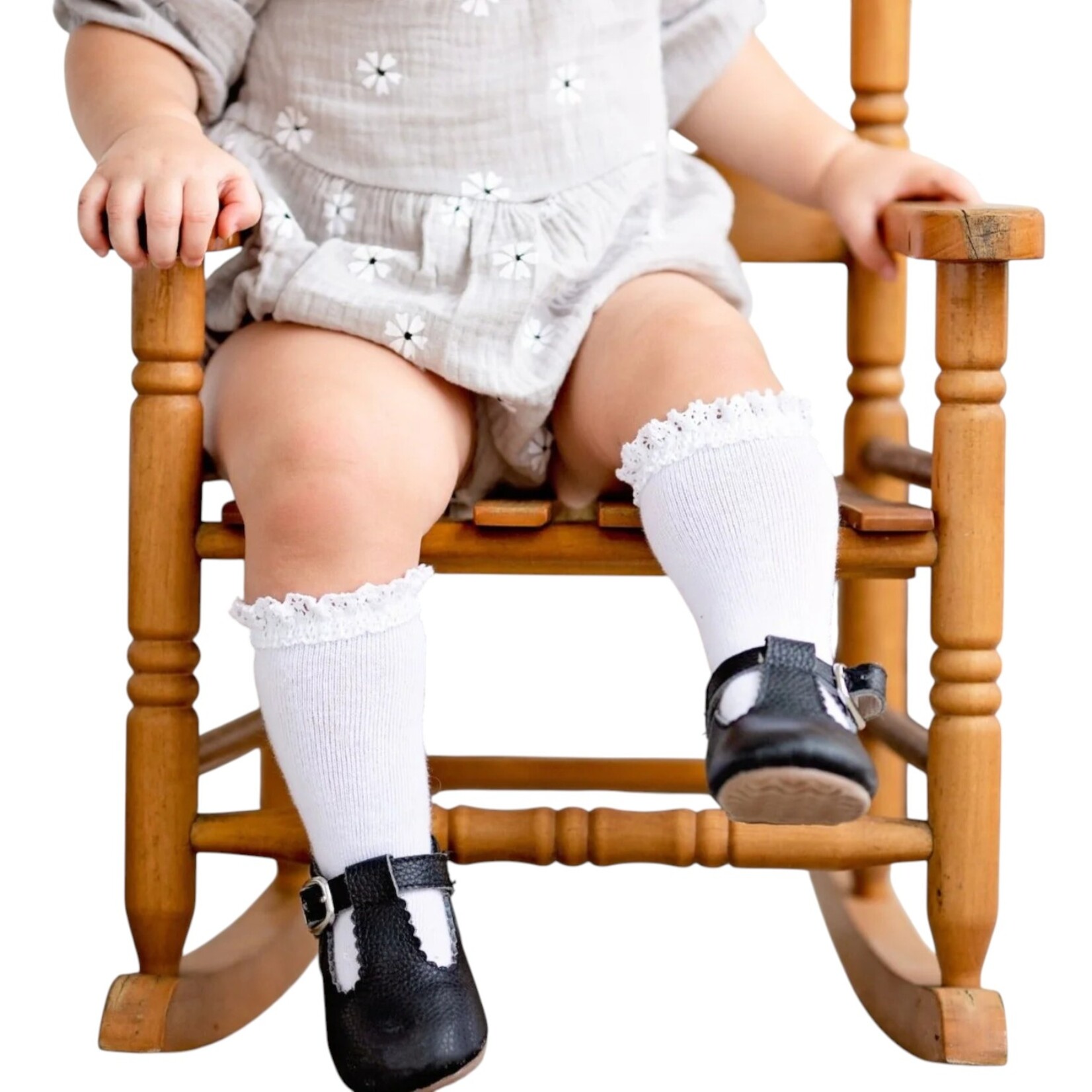White Lace Top Knee High Socks