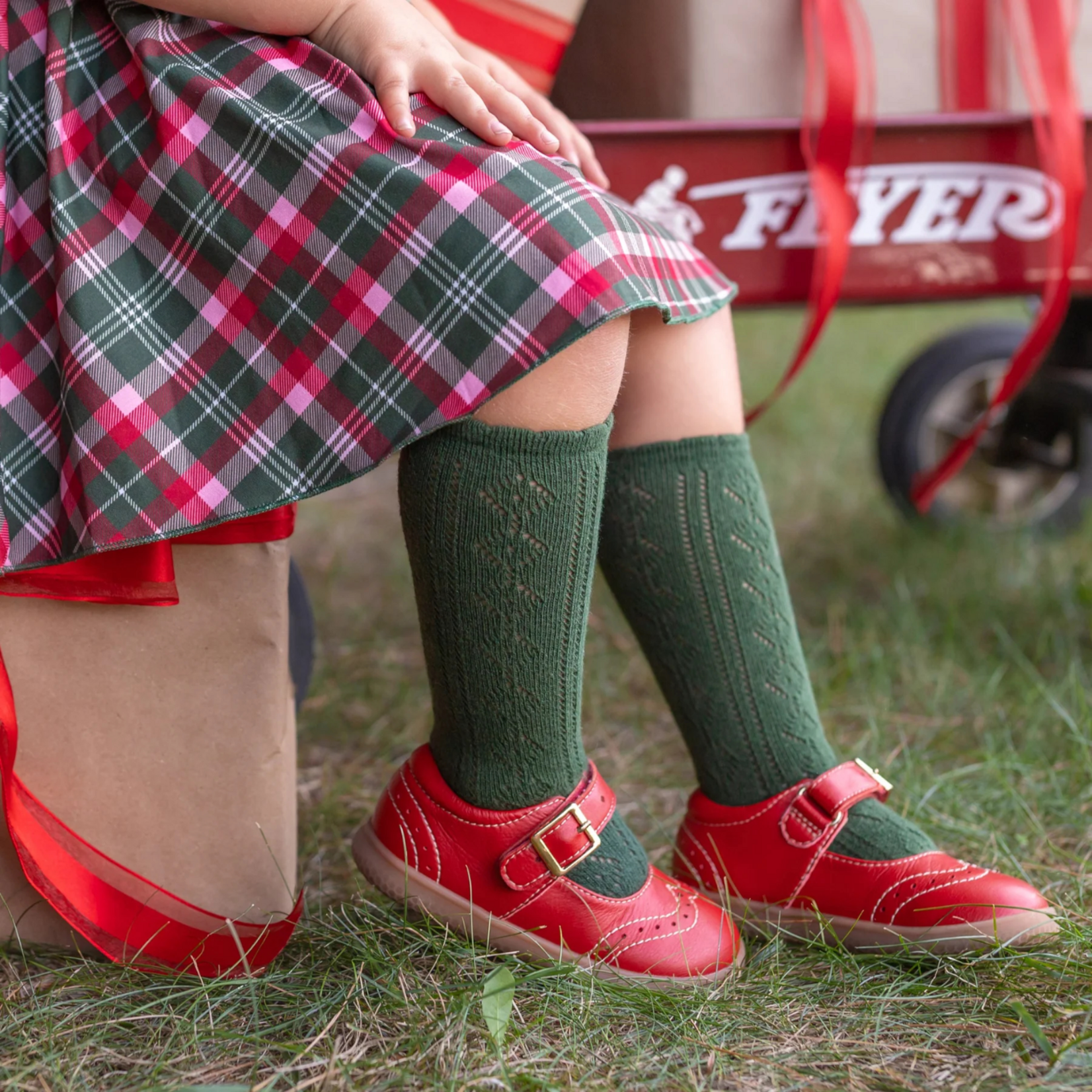 Forest Scalloped Knee High Socks