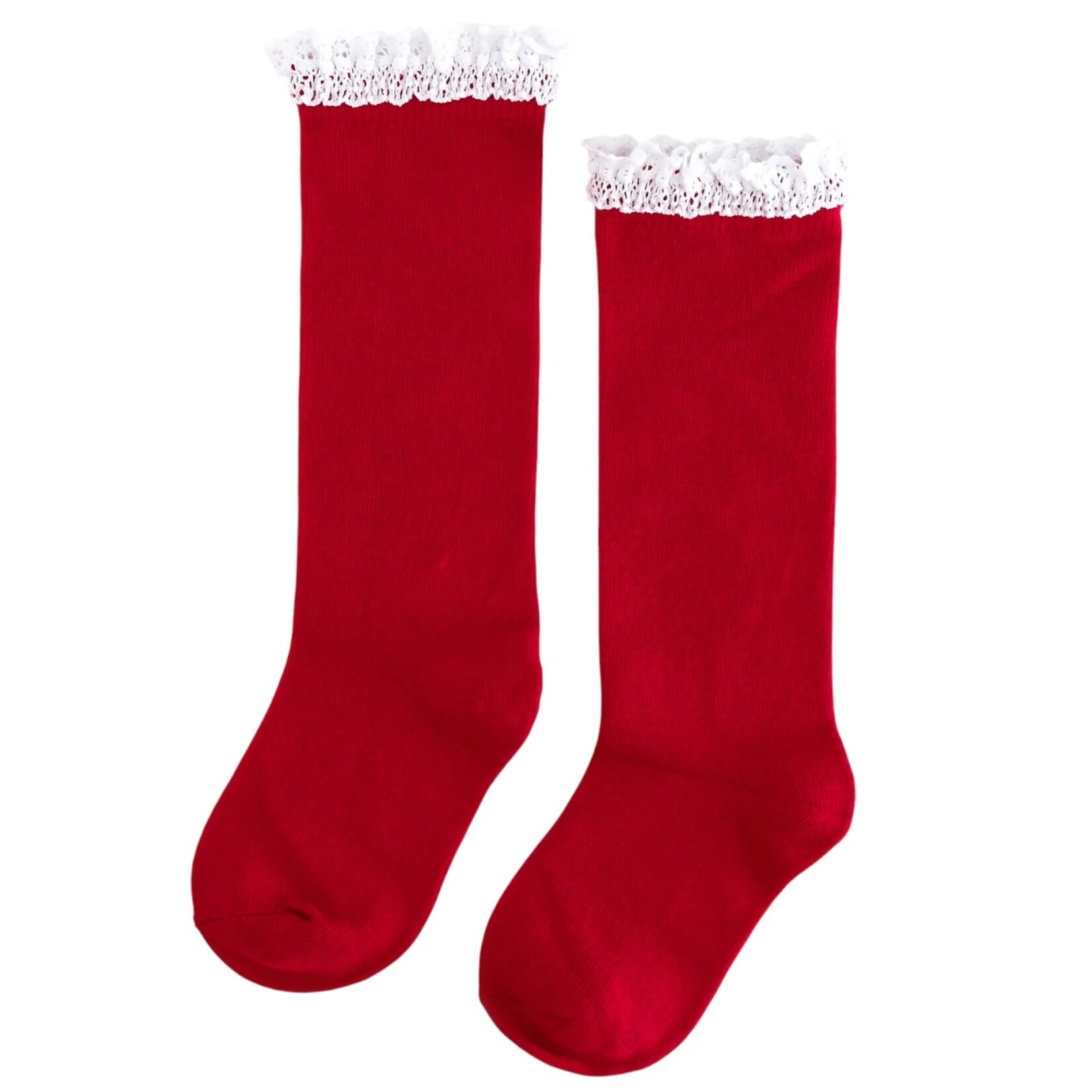 Red/White Lace Knee High Socks
