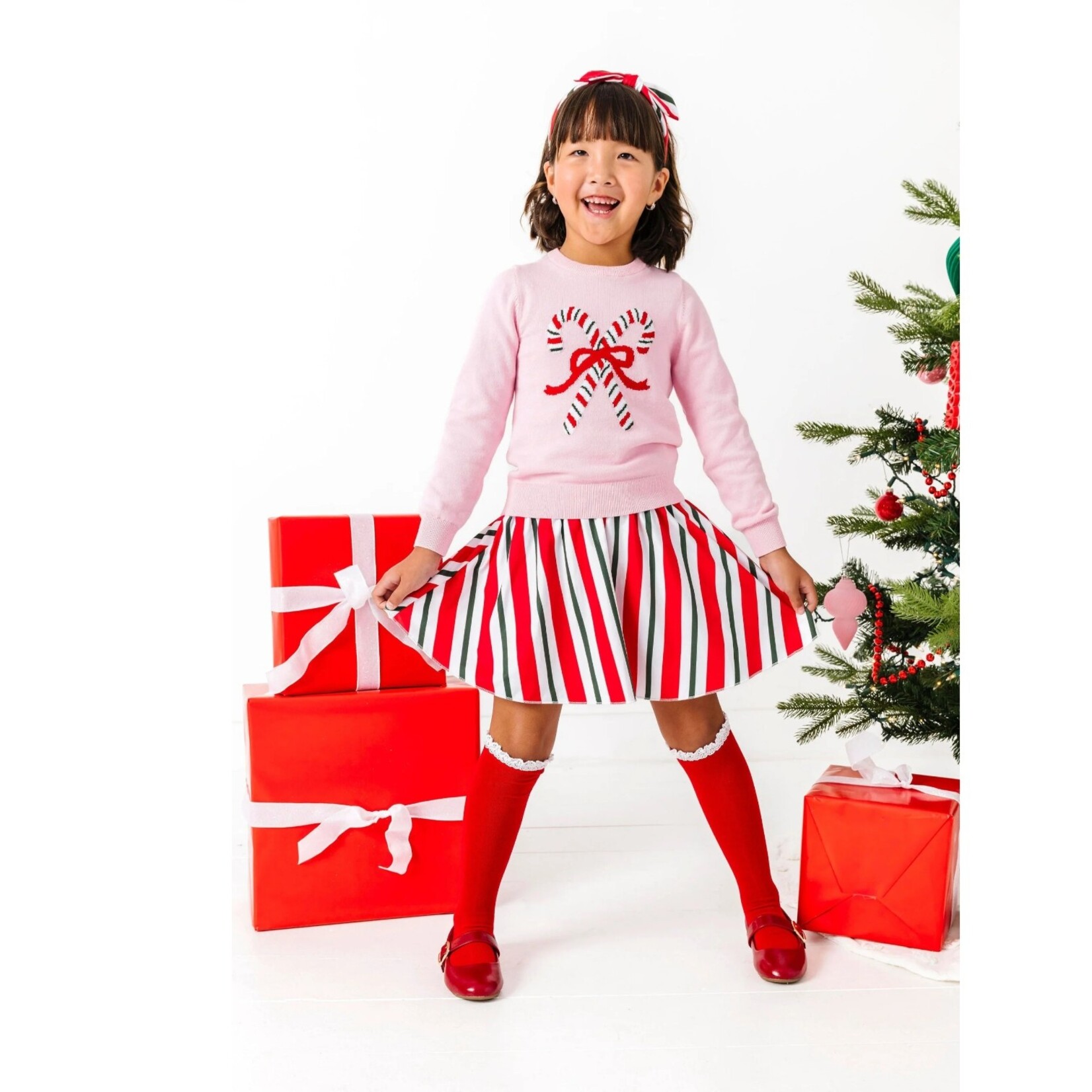 Red/White Lace Knee High Socks