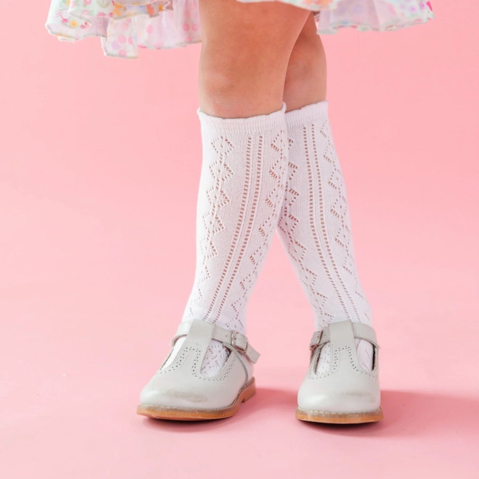 White Scalloped Knee High Socks