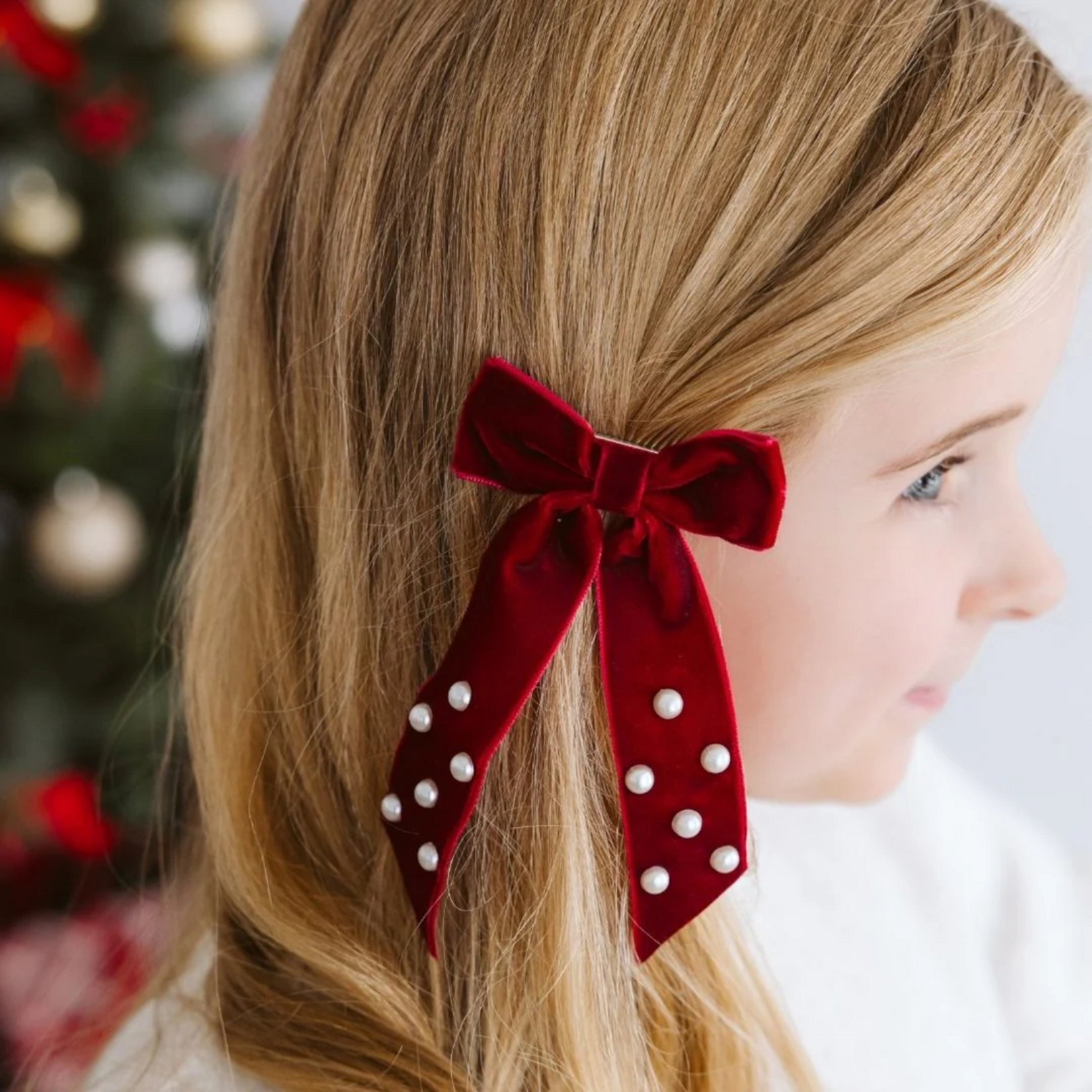 Sweet Wink Red Velvet Pearl Bow