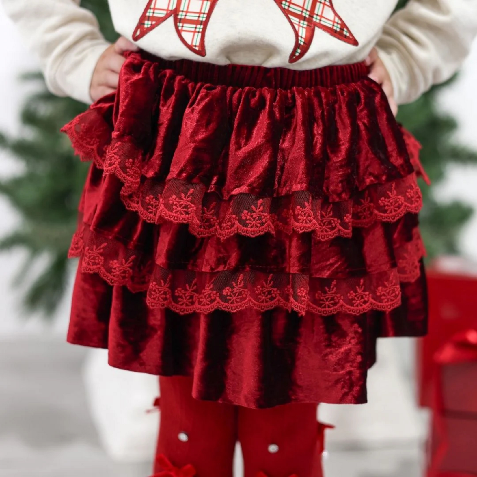 Sweet Wink Red Velvet Tiered Skirt