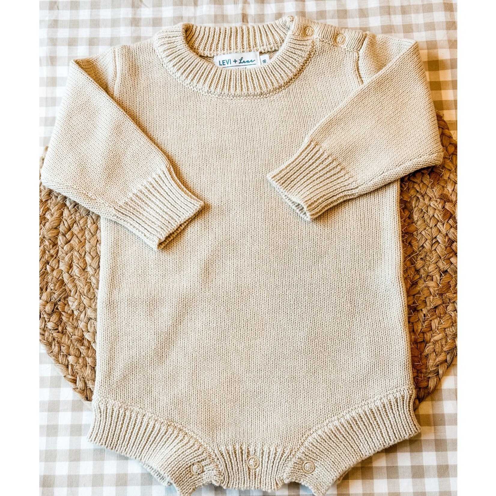 Levi and Lane Newborn Tan Knit Romper