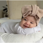 Levi and Lane Newborn Tan Knit Bow