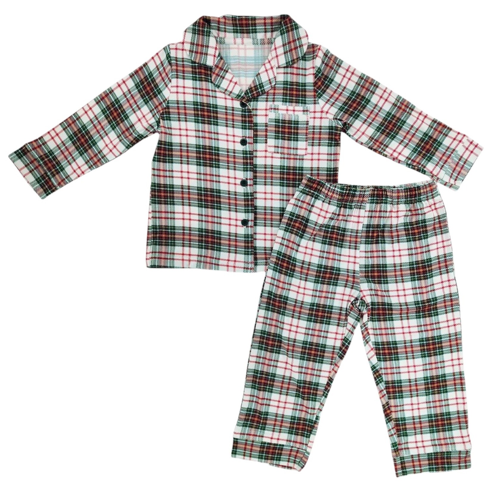 Little One Shop Christmas Plaid Bamboo Button PJ Set