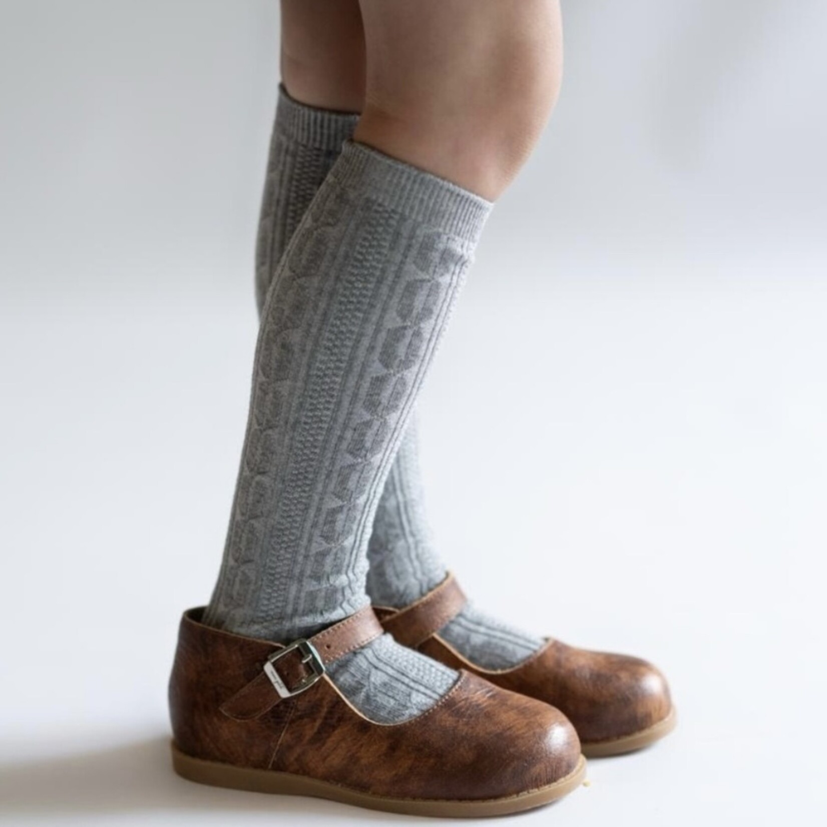 Charcoal Cable Knit Knee High Socks