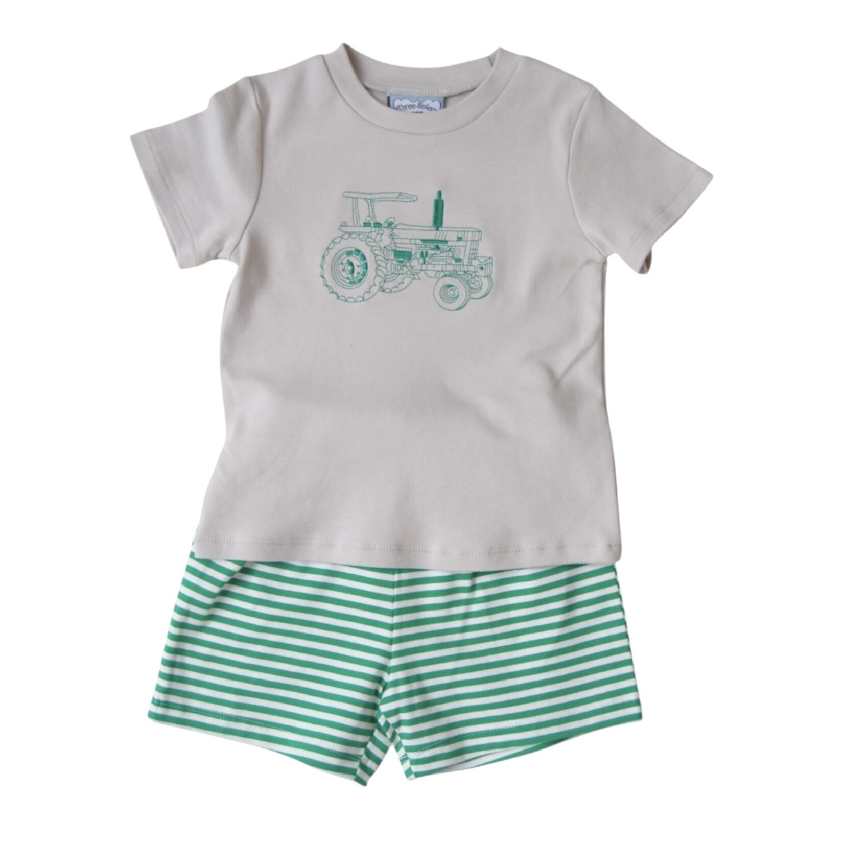 Three Sisters Tractor Embroidered Boy Short Set