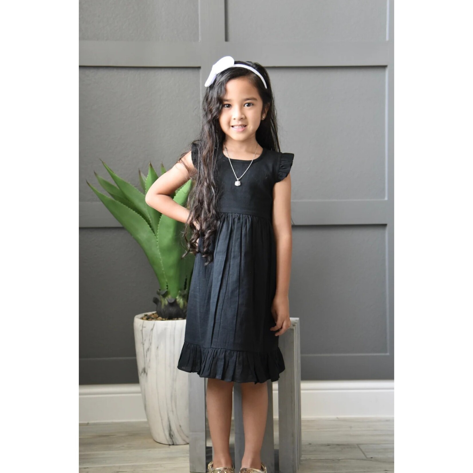 Yo Baby Black Flutter Sleeve Dress