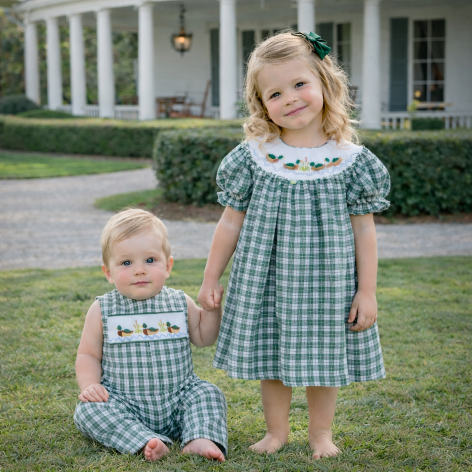 Sweet Dreams Green & Pink Mallard Smocked Dress
