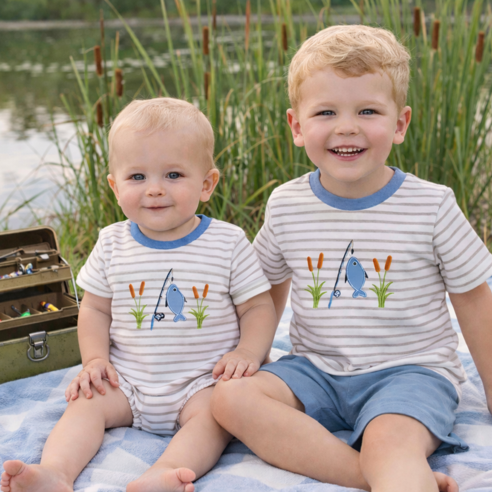 Three Sisters Catch of the Day Fishing Boy Short Set
