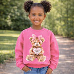 Scripted Pearl Jesus Loves You Hot Pink TeddyYouth Sweatshirt