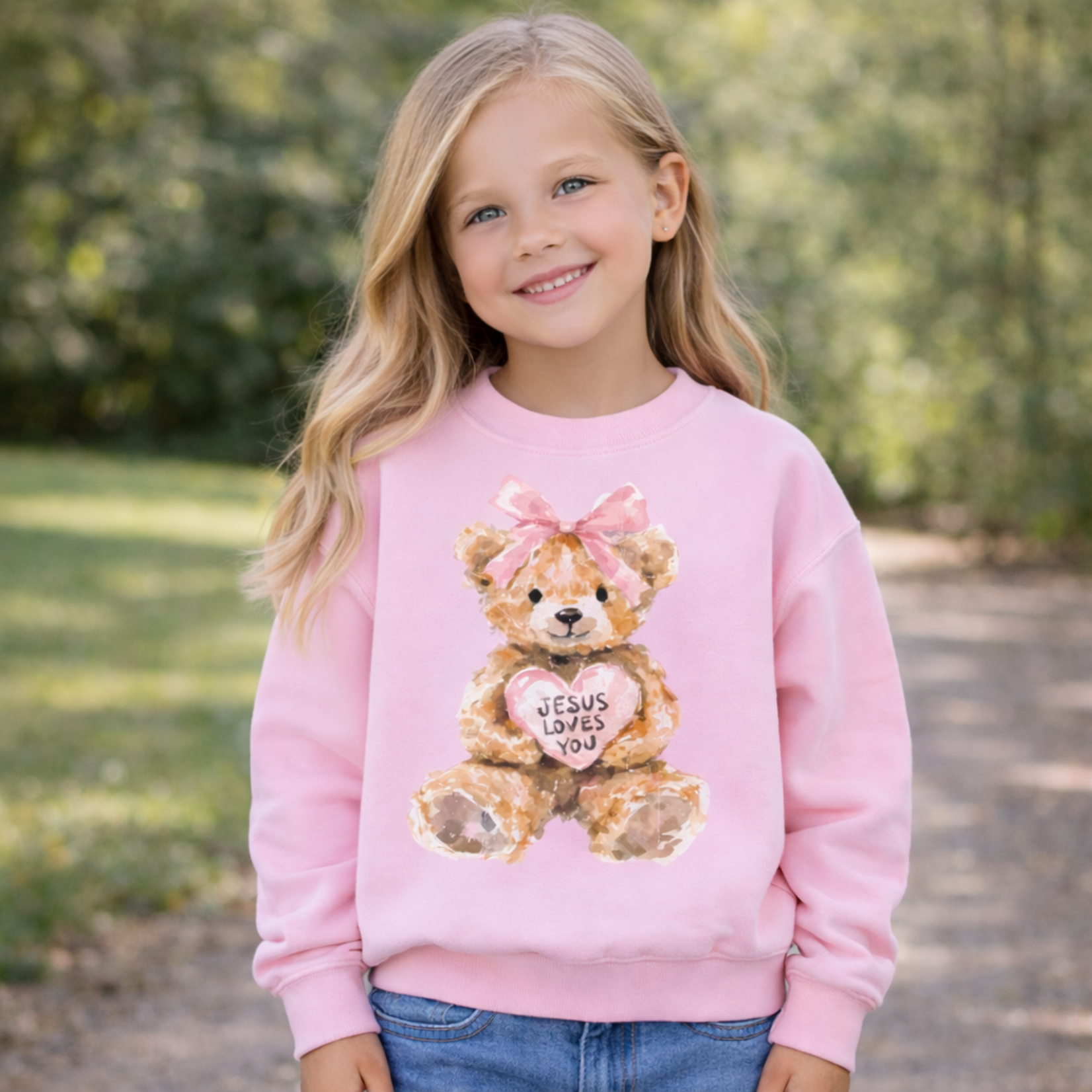 Scripted Pearl Jesus Loves You Light Pink Teddy Sweatshirt