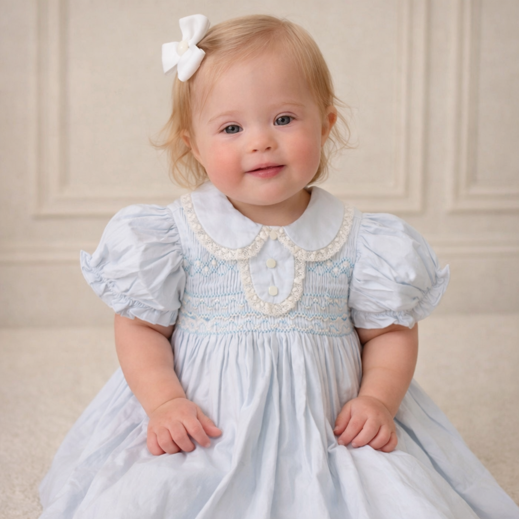 Babysen Blue Lullabies Smocked Heirloom Dress