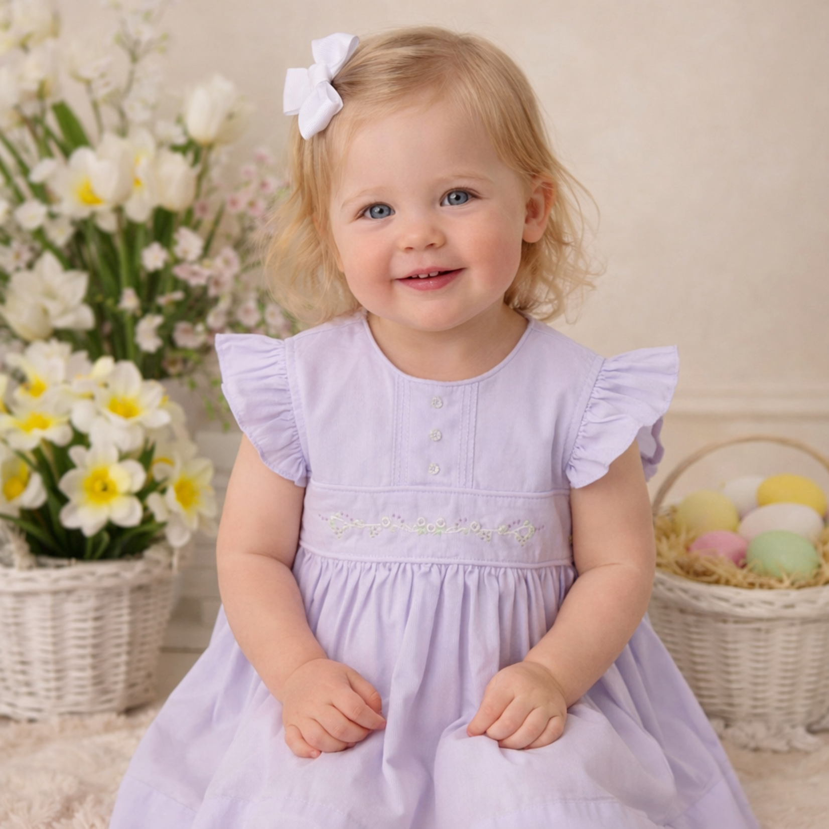 Babysen Purple Posy Embroidered Dress