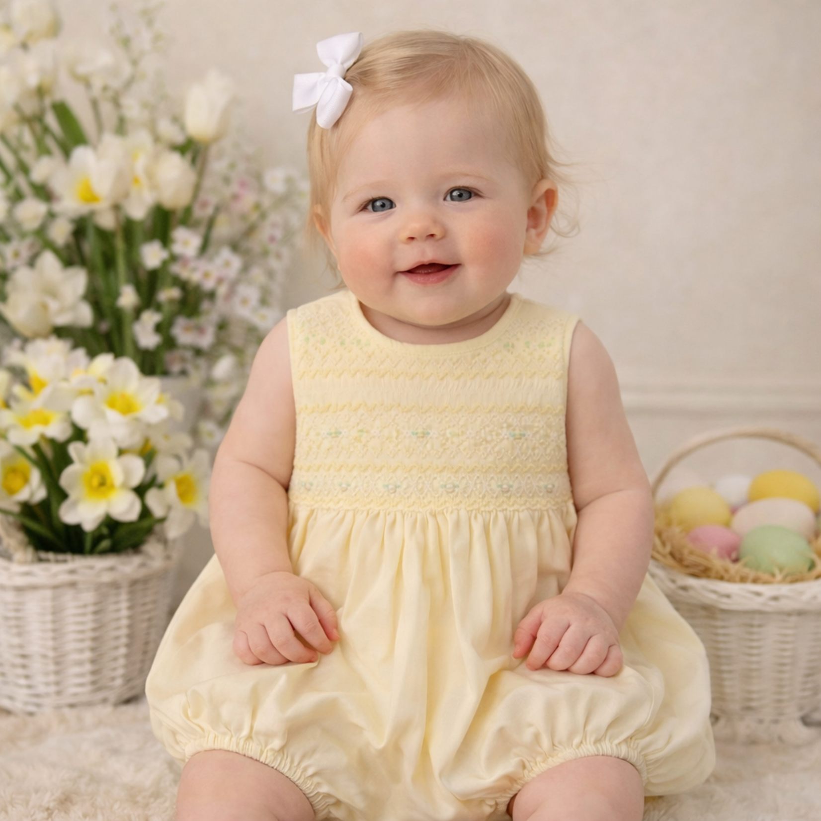 Babysen Maize Lemon Drop Smocked Bubble
