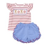 Three Sisters Baseball Smocked Girl Short Set