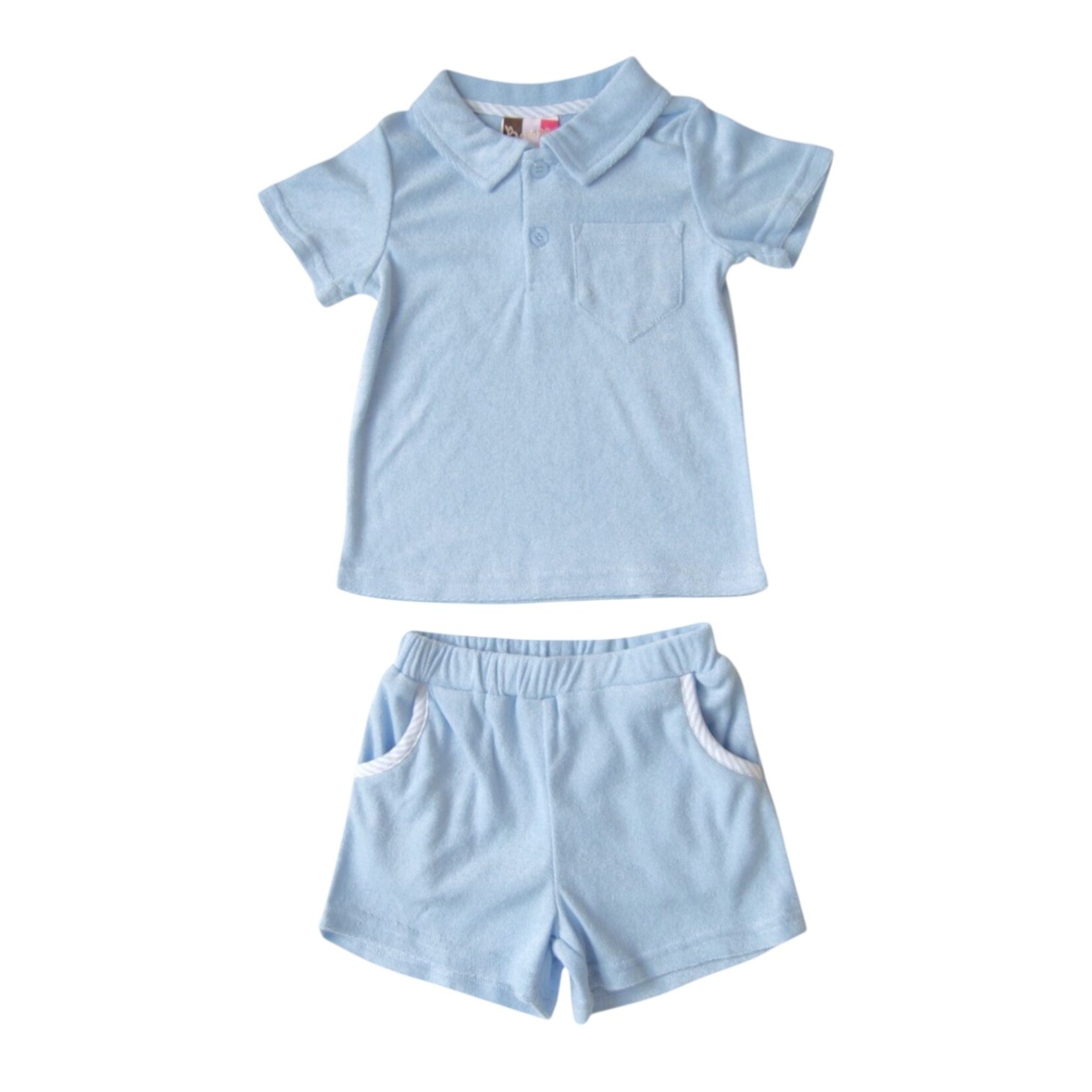 Banana Split Blue Terry Polo Short Set