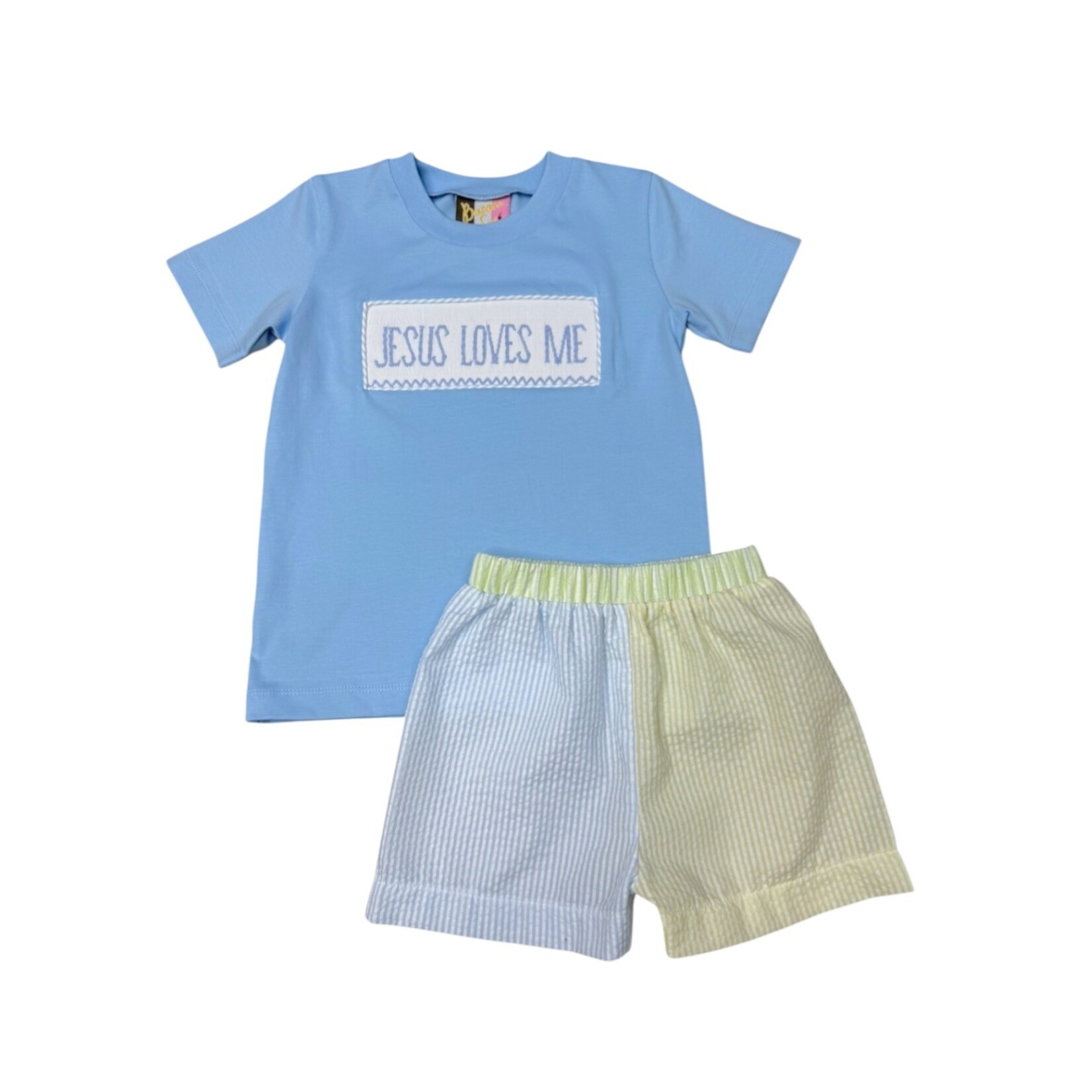 Banana Split Jesus Loves Me Smocked Boy Short Set