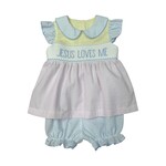 Banana Split Jesus Loves Me Smocked Bloomer Set