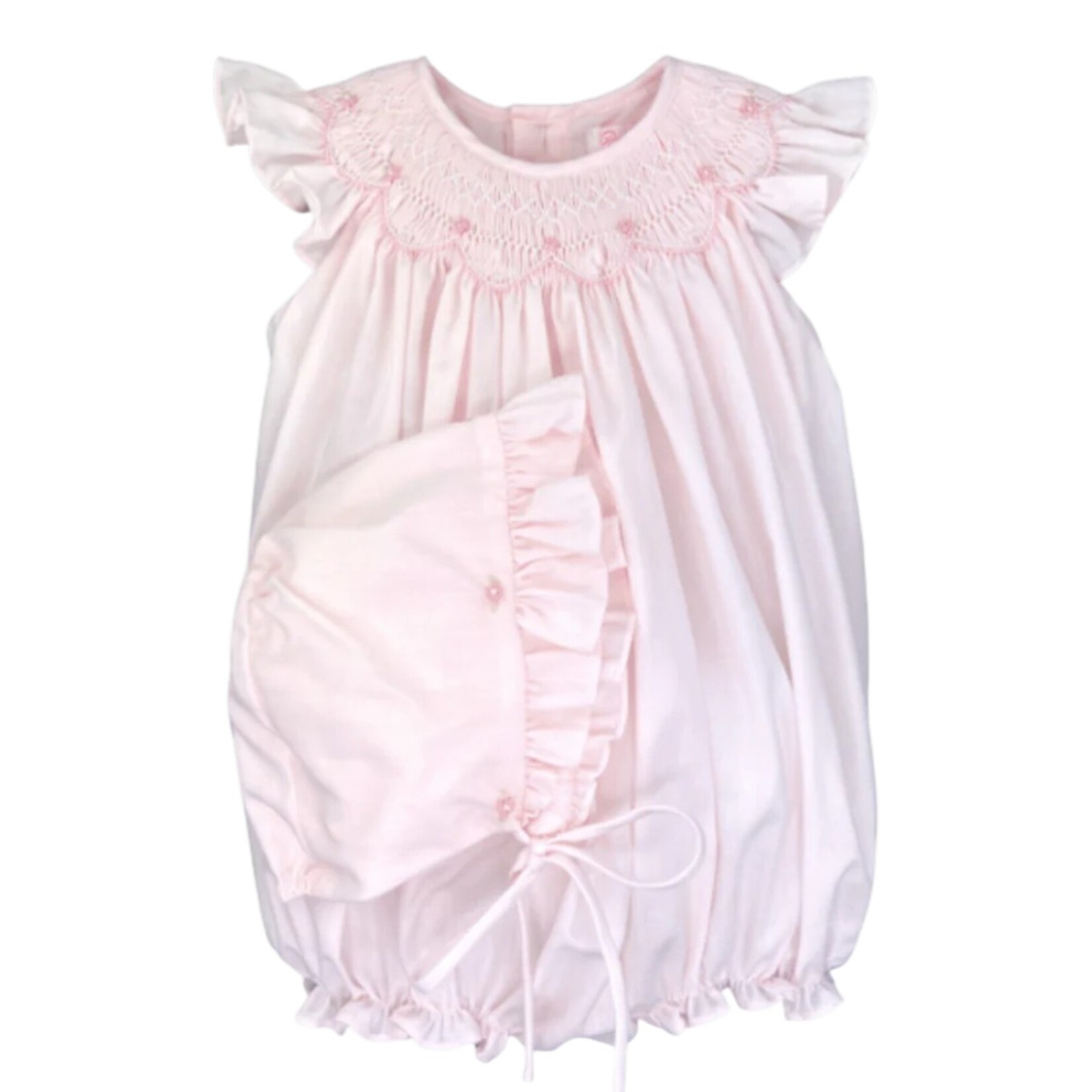 Petit Ami Pink Scallop Smocked Bubble Set