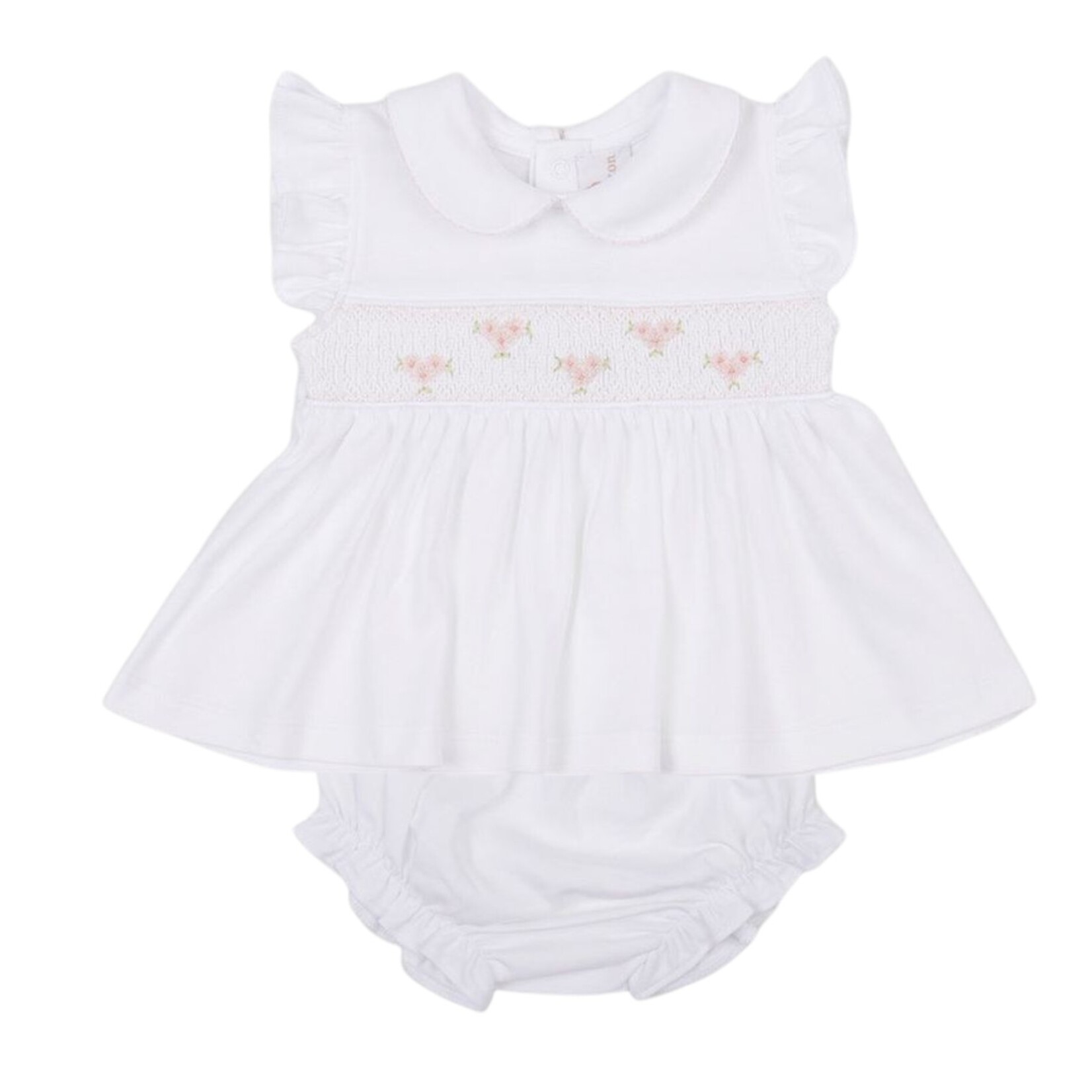 Mio Cotton Hand Smocked Zuzzel White/Pink Dress Set