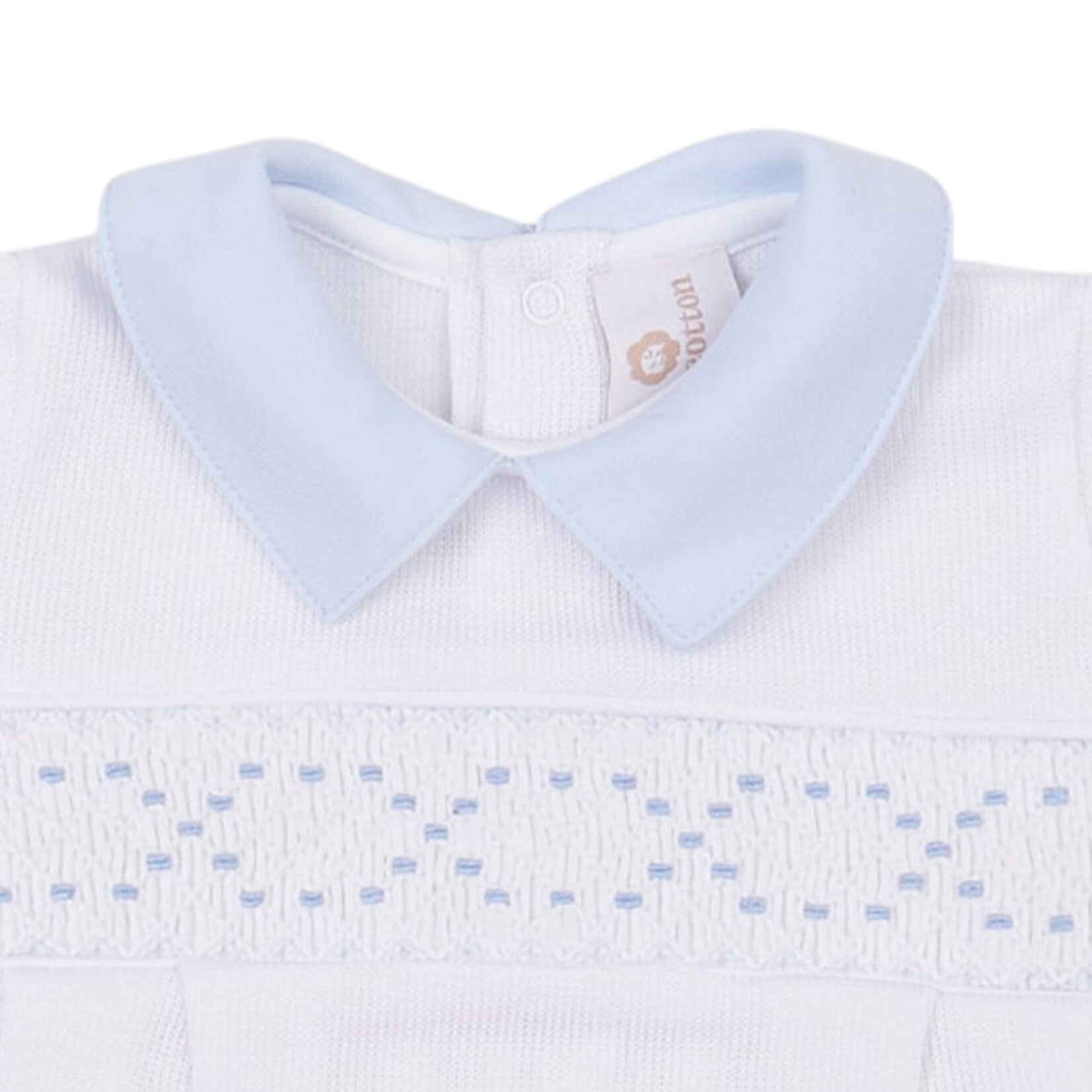 Mio Cotton Hand Smocked White/Blue Joy Bubble