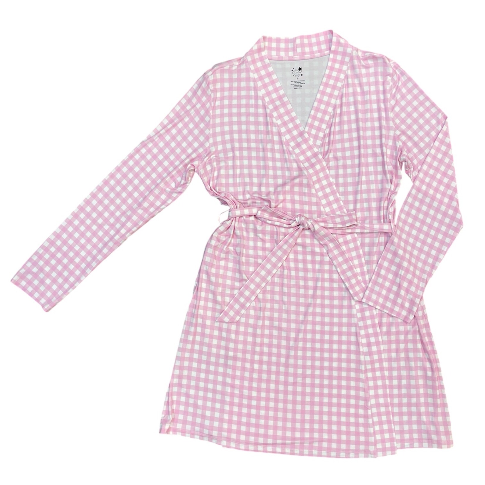 Twinkling Star Pink Gingham Bamboo Maternity Robe