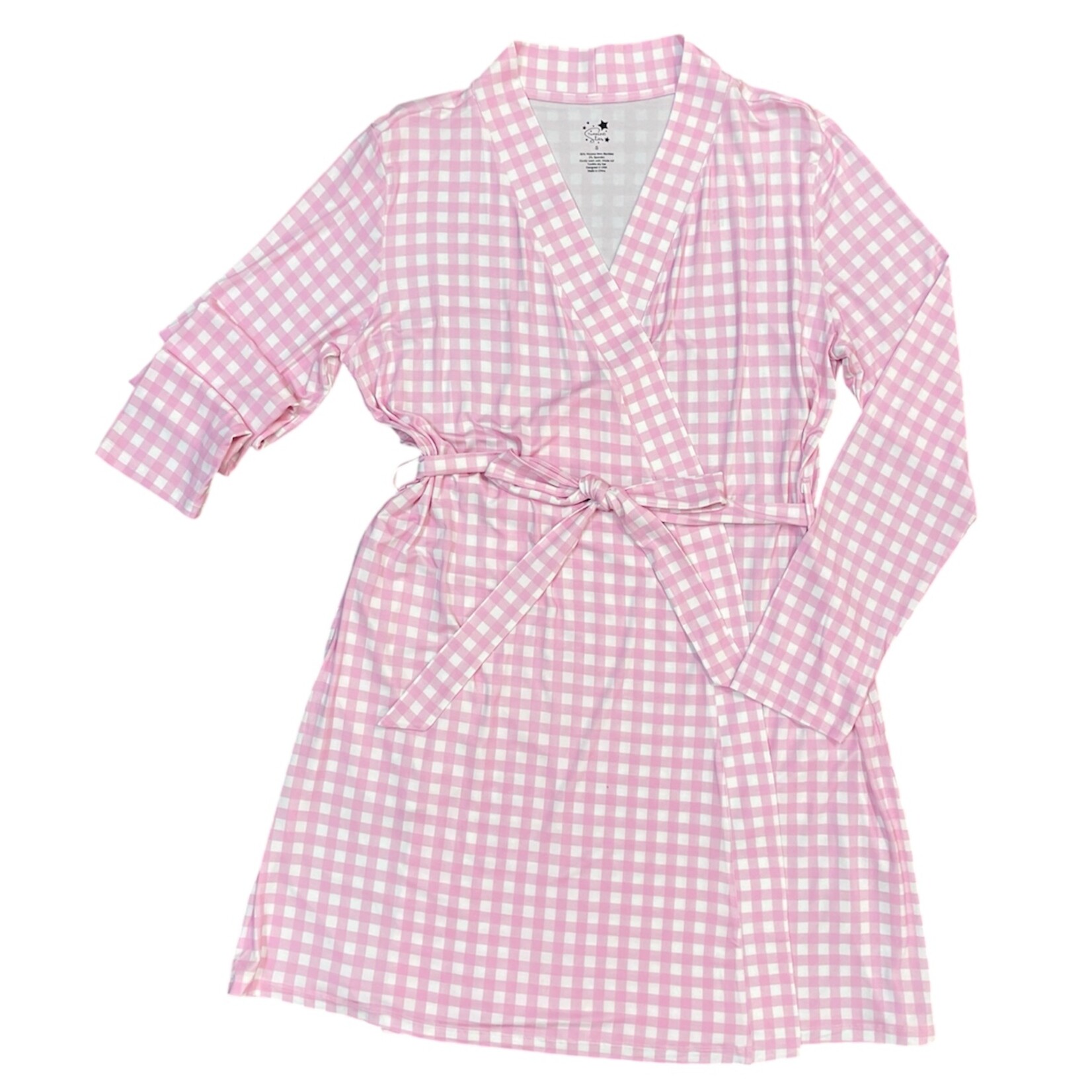 Twinkling Star Pink Gingham Bamboo Maternity Robe