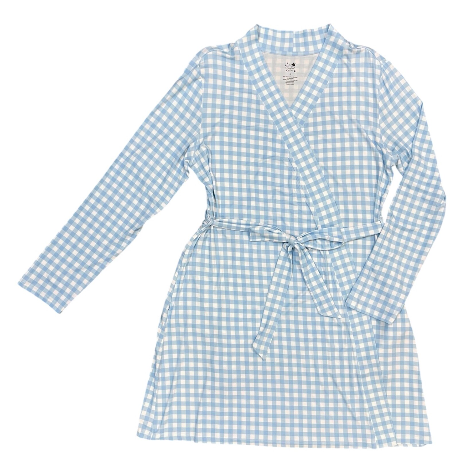 Twinkling Star Blue Gingham  Bamboo Maternity Robe