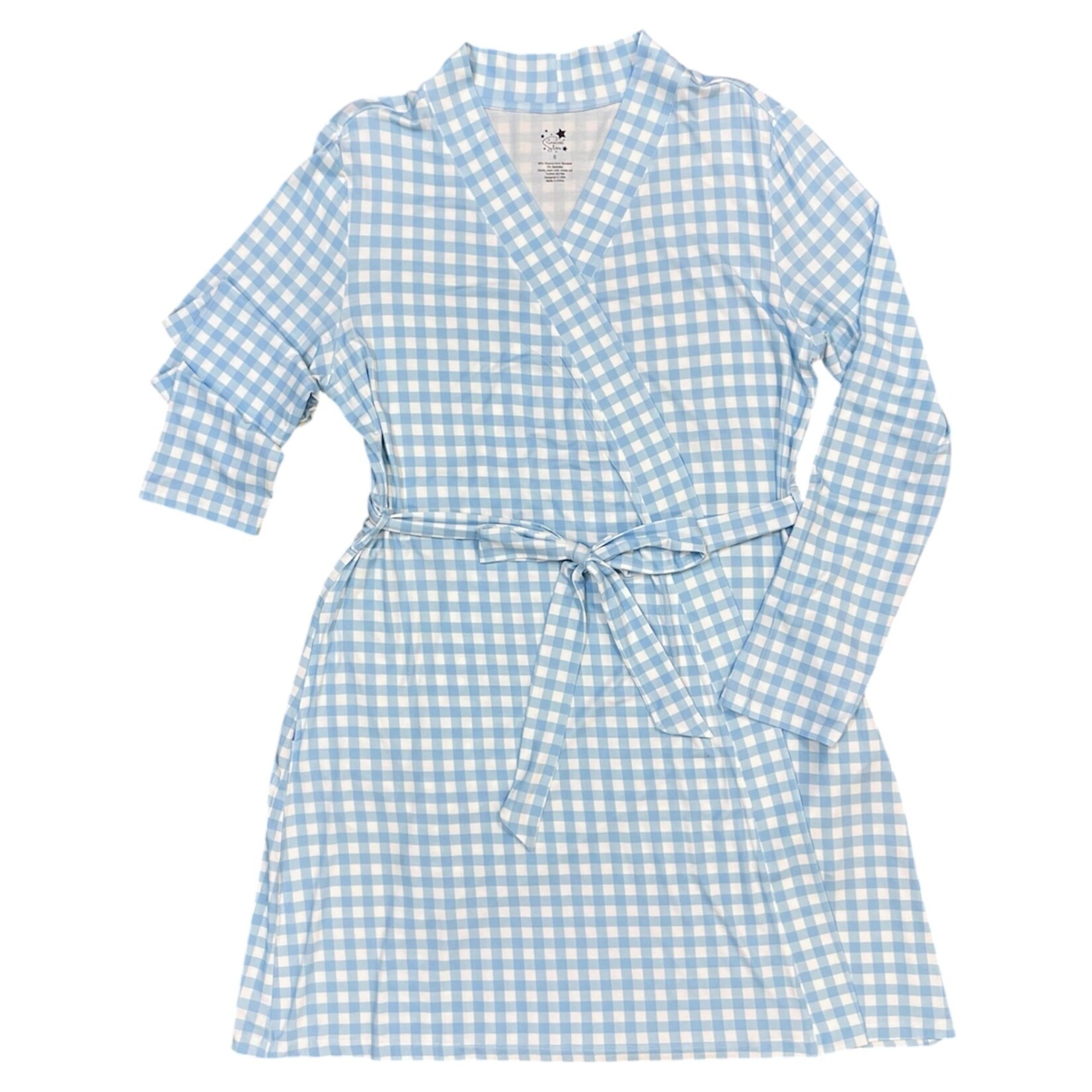 Twinkling Star Blue Gingham  Bamboo Maternity Robe