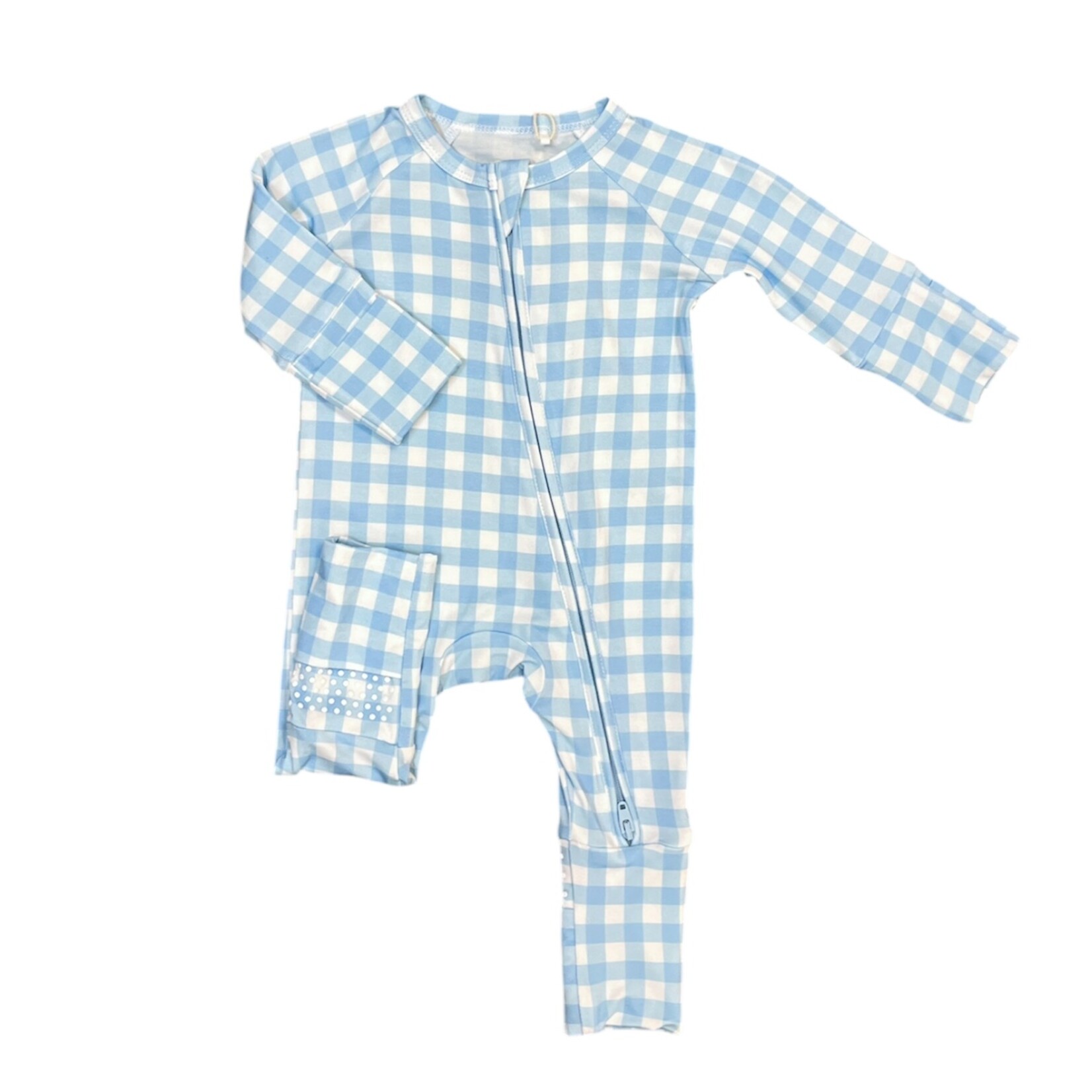 Twinkling Star Blue Gingham Bamboo Zippy Romper