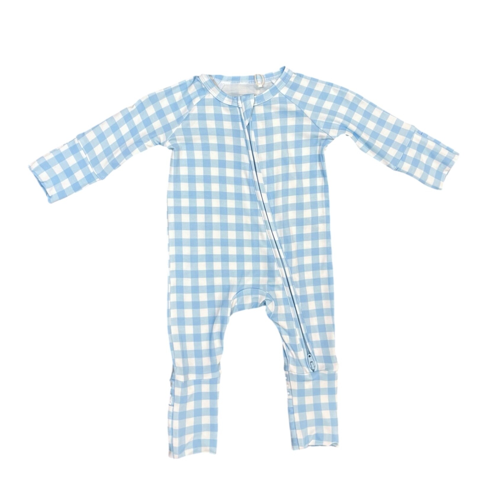 Twinkling Star Blue Gingham Bamboo Zippy Romper