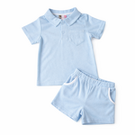 Banana Split Blue Terry Polo Short Set