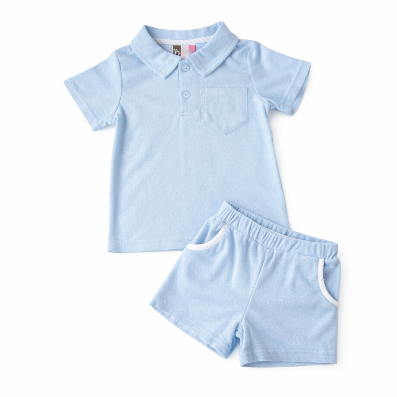 Banana Split Blue Terry Polo Short Set