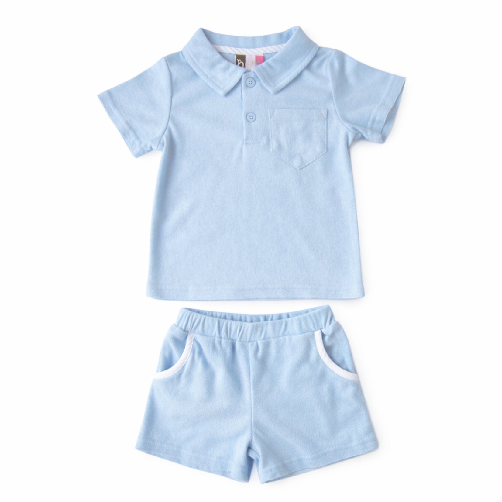 Banana Split Blue Terry Polo Short Set