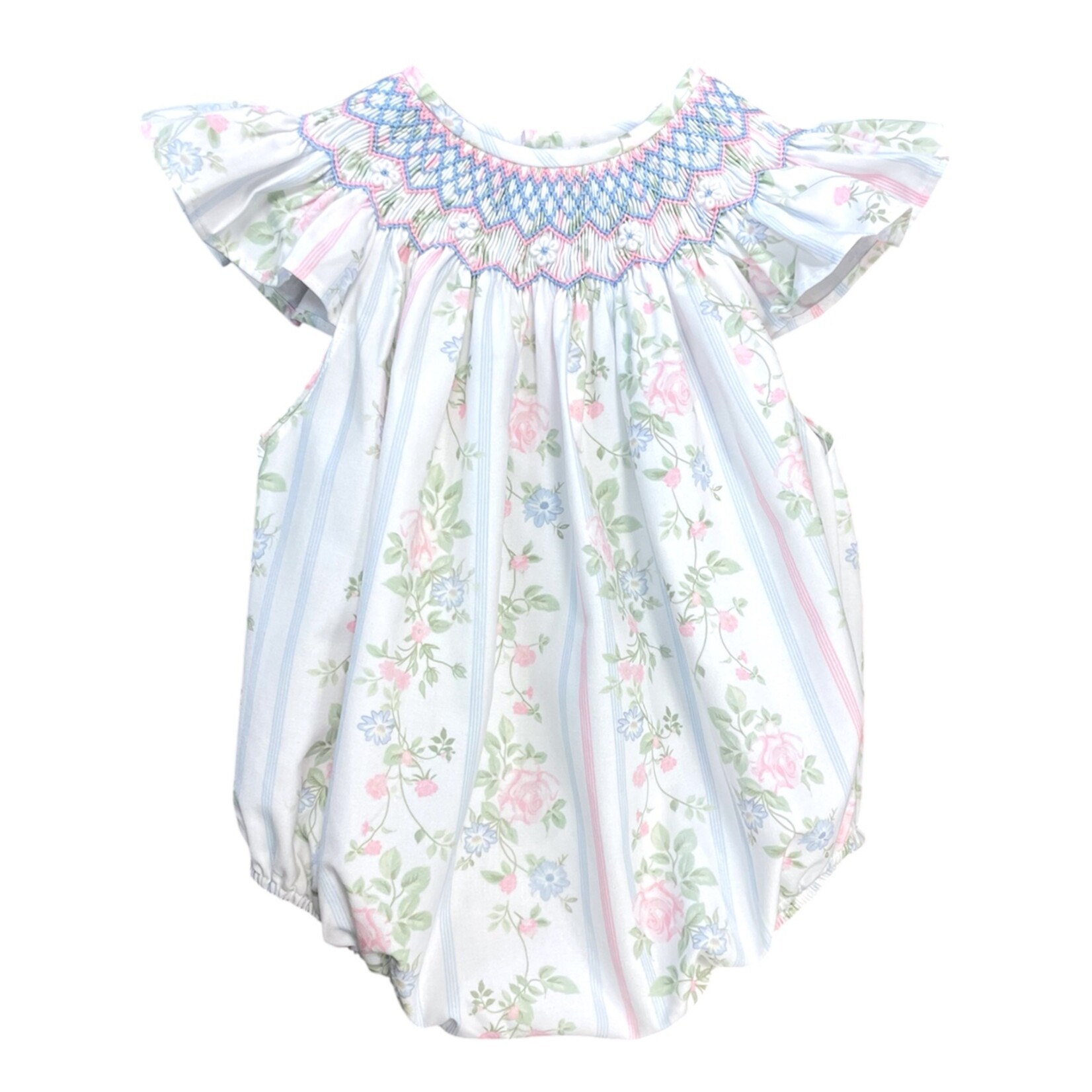 Sweet Dreams Pink & Blue Floral Smocked Bubble