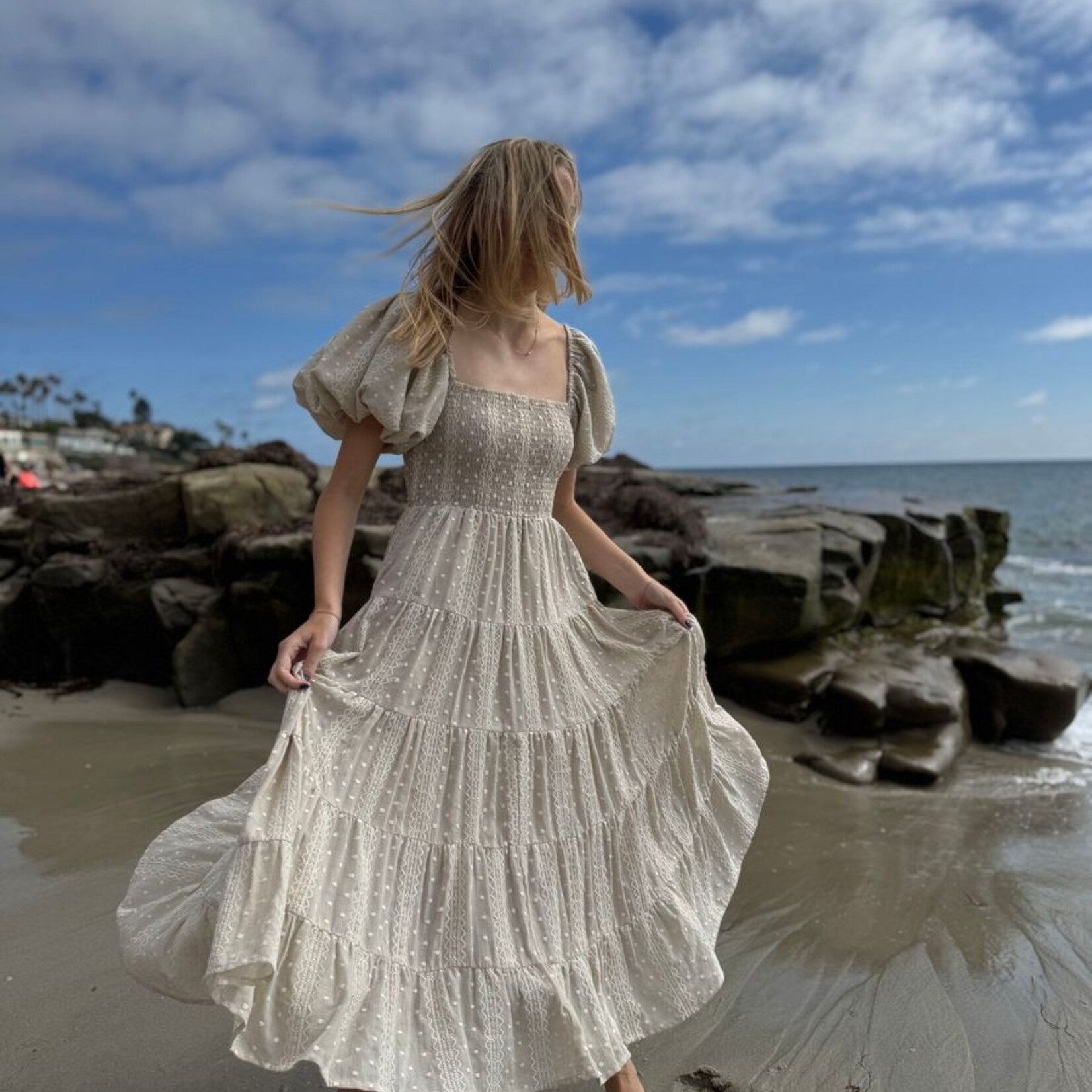 Vignette Oatmeal Embroidered Women's Beth Dress