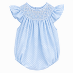 Sweet Dreams Pearl Smocked Blue Polka Dot Bubble