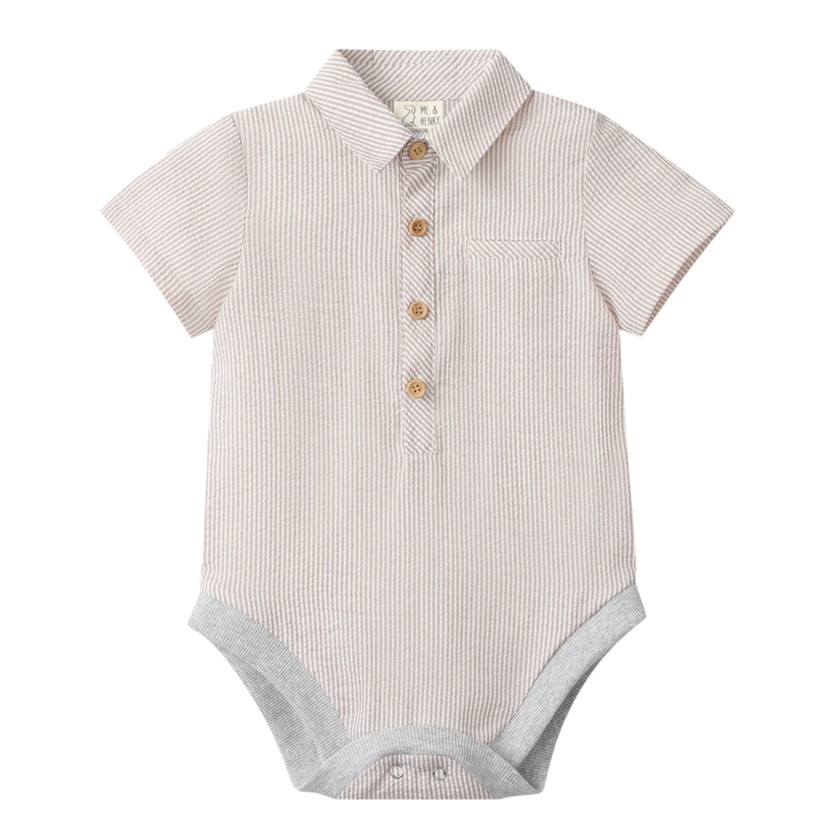 Me & Henry Cream Seersucker Woven Helford Onesie